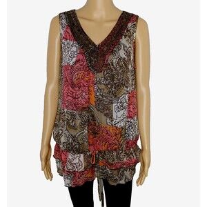 Zac & Rachel Women's LARGE Ruffled Tiered Floral Beachy Boho Tunic Summer Top